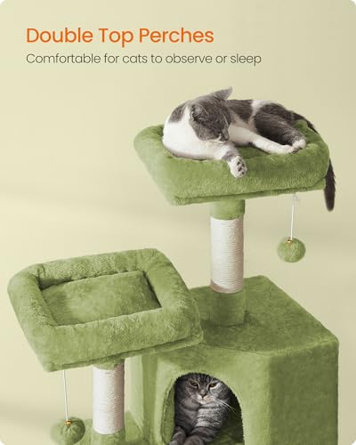 Feandrea Cat Tree, 45.3-Inch Cat Tower, Plush Condo with Scratching Post, Ramp, Perch, Spacious Cave, for Small Space, Grass Green UPCT141C01 - color: Grass Green