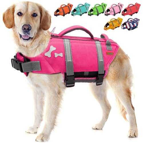 EMUST Pet Life Jackets, Dog Life Vests for Swimming, Beach Boating with Superior Buoyancy, Dog Flotation Vest for Small Dogs, BrightPink, S - color: Bright Pink, size: S