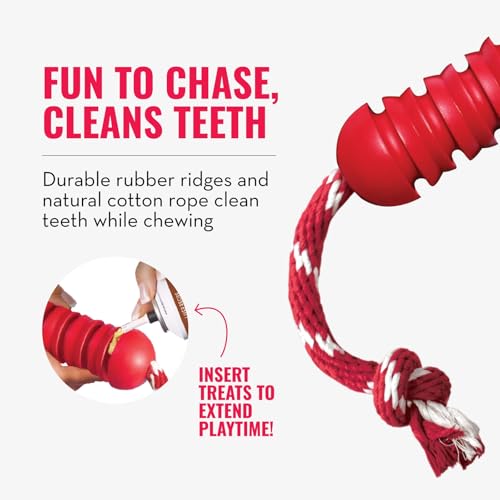 KONG Dental with Rope- for Dog Dental Care - Stuffable Chew Toy - Provides Chewing Outlet & Satisfies Instinctual Needs - Cleans Teeth & Gums - Made with Durable Natural Rubber - for Medium Dogs - size: Medium (Pack of 1)