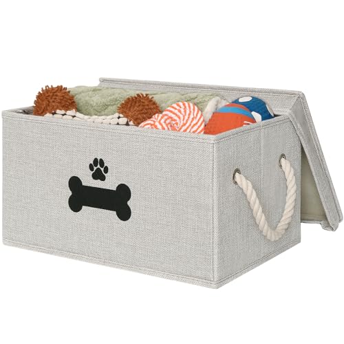 Dog Toy Basket with Lid, Dog Basket for Toys, Dogs Toy Box with Cotton Rope Handles, Collapsible Storage Bins for Pet Toys, Dogs Storage Organizer, Gray - color: Gray, size: Medium