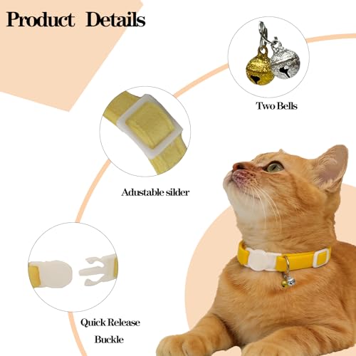 Breakaway Cat Collar with Bell, Lightweight Soft Cotton Collar, Adjustable Kitten Collars with Safety Buckle, Quick Release, Pet Supplies Accessories, Yellow - color: Yellow