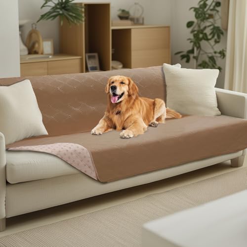 Luciphia 100% Waterproof Couch Cover Blanket for Dogs Anti-Slip Pet Couch Protector Sofa Mat Puppy Cat Blanket with Non-Slip Bottom, Light Brown Khaki, 52x82 Inch - color: Light Brown+khaki, size: 52" x82"