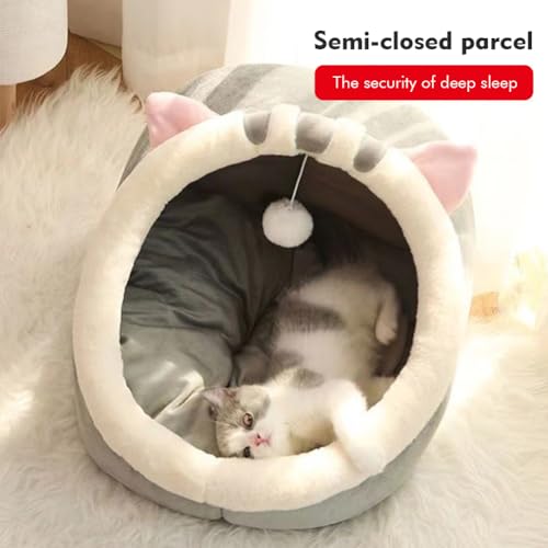 PUXING Cat Bed for Indoor Cats Cat Cave Bed Cat House Cat Tent Hideaway Pod for Indoor Cats Felt Kitten Beds Covered Cat House for Ultimate Cozy Comfort(Size:M)