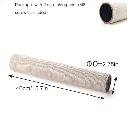 2 PCS M8 Cat Scratching Post Replacement,15.7Inch Sisal Pole Cat Tree Replacement Post with Screws,DIY Scratcher Scratching Post Replacement, Pad, Crafts Gardening Hammock Home Decorating