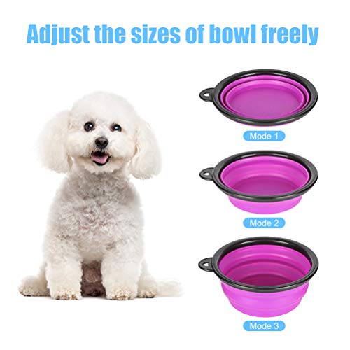 2 Pack Large Size Collapsible Dog Bowl, Food Grade Silicone BPA Free, with Carabiner Clip Foldable Expandable Cup Dish for Pet Cat Food Water Feeding Portable Travel Bowl (Purple & Green)