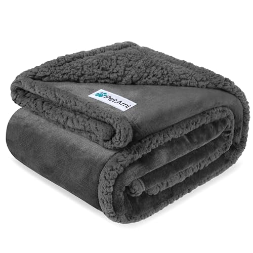 PetAmi Waterproof Dog Blanket for Couch, Large 60x40, Pee Proof Sherpa Fleece Reversible Pet Throw, Furniture Protector for Bed Sofa Kennel, Soft Washable Cover for Medium Dogs Cats, Grey Sherpa - color: Gray/Gray Sherpa, size: Large 60 X 40 Inches