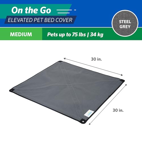 Coolaroo On The Go Cooling Elevated Dog Bed Replacement Cover, Portable for Travel & Camping, Collapsible for Storage, Medium, Steel Grey - size: Medium