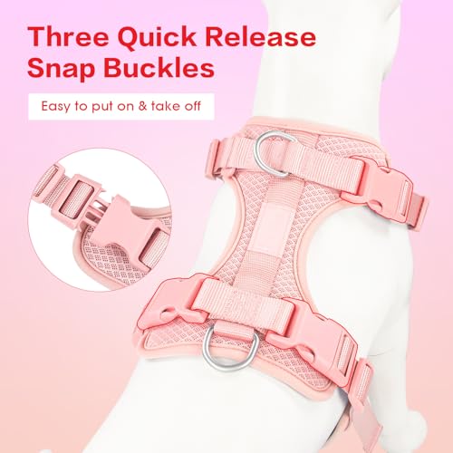 Dog Harness Medium Sized, Pet Vest with Front Clip, Adjustable Puppy Harness with 3 Fast Release Buckles[Easy to Put on & Take Off] (Pink, L) - color: Pink, size: L: Neck=20.5"-25"/Chest=17"-33"