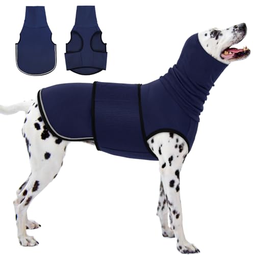 Reflective Dog Thunder Jacket Anxiety Calming Vest, Adjustable Dog Calming Hoodie with Ear Wrap, Breathable Dog Anti-Anxiety Vest for Thunder, Fireworks, Travel, Separation, Navy Blue L - color: Nave Blue, size: Large