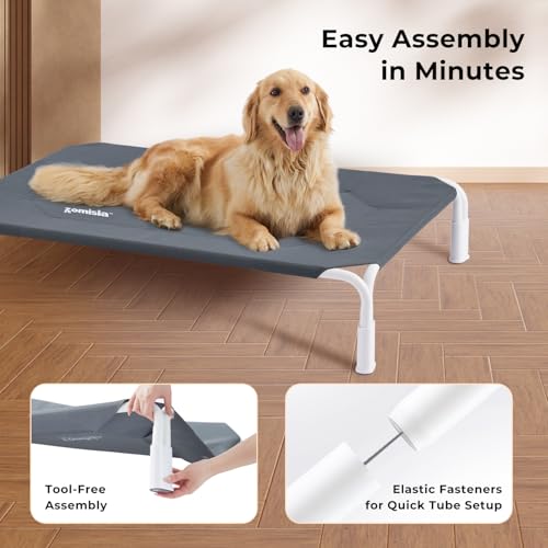 ZOMISIA XL Elevated Dog Cot Bed Tool-Free Assembly - Outdoor Raised Dog Cooling Bed Frame for Large Pets, Summer Pet Hammock Off Ground with Non-Slip Feet & Waterproof Teslin Mesh, 48x33 Inch - size: XL - 48.0"L x 33.0"W x 8.0"H