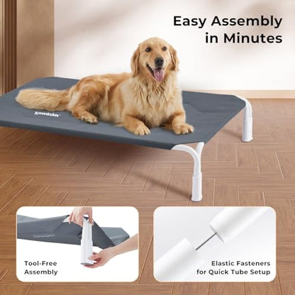 ZOMISIA Elevated Dog Cot Bed Tool-Free Assembly - Outdoor Raised Dog Cooling Bed Frame for Large Pets, Summer Pet Hammock Off Ground with Non-Slip Feet & Waterproof Teslin Mesh, 43x30 Inch - size: L - 43.3"L x 30.0"W x 8.0"H