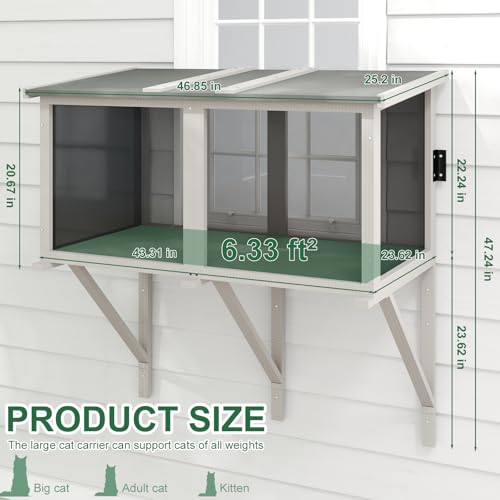 ketive Cat Catio, Expandable Window Box Enclosure for Indoor Cats, Comfortable Wooden Small Pet Perch House Hammock, All-Weather, Keep Bugs Insects Out