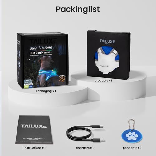Light Up Dog Harness, Reflective Adjustable Dog Vest, No Pull Illuminated LED Harness for Dogs Night Walking Hiking Running, Waterproof,Lightweight(Large, Blue)