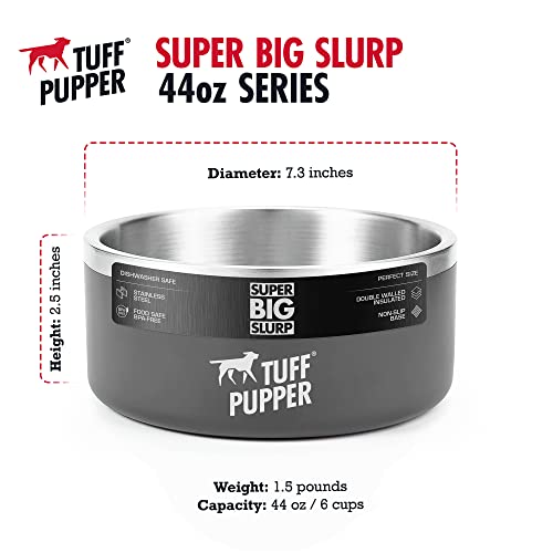 Tuff Pupper Heavy Duty Insulated Dog Bowl | Double Wall Stainless Steel Dog Food Dish | Non-Slip Spill Proof Dishwasher Safe Cat Bowl | Water Dish for Feeding Large Medium Small Pets (44oz, Grey) - color: Cool Grey, size: 44oz