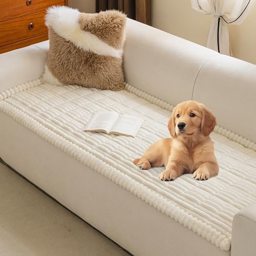 MYSKY HOME Couch Covers for Sofa, L Shaped Couch Cover, Couch Cover for Dogs, Sofa Covers for Pets Washable, Non Slip Sofa Slipcovers, Leather Sofa Cover Loveseat Couch Covers, Cream, 27.6" x 59" - color: Cream, size: 27.6" x 59"