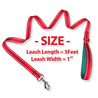 PHOEPET 5 Feet Dog Leash - Dual-Side Reflective - Soft Padded Handle - Fit for Walking, Training or Exploring Hiking, Camping(Red + Dark Green Base) - color: Red + Dark Green Base