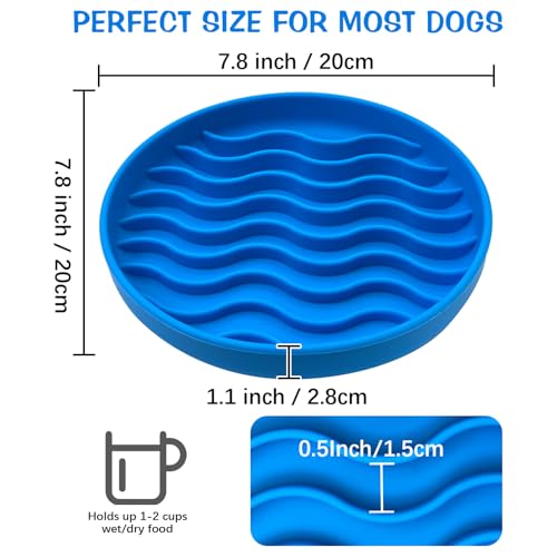 Fhiny Slow Feeder Dog Bowl Non-Slip Silicone - Blue Pet Food Dish for Fast Eaters, Dishwasher Safe - color: Blue