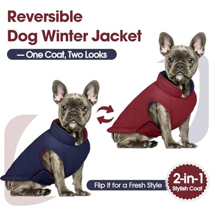 QBLEEV Reversible Dog Jacket for Large Dogs, Waterproof Windproof Winter Coat with Adjustable Hook & Loop Design, Lightweight Puffer Vest Keeps Dogs Warm & Dry, Wine Red, XL – Fits Pitbull, Boxer - color: Date-Red, size: X-Large