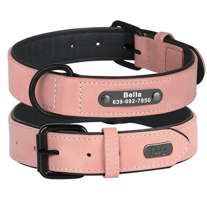 Didog Custom PU Leather Dog Collars with Personalized Engraving Nameplate,Personalized Padded Dog Collars Engraved for Medium Large Dogs,Light Pink,L Size - color: Light Pink, size: L: Fit 13-17"Neck