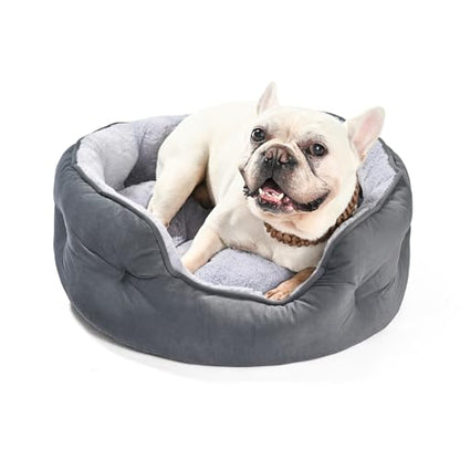 Amazon Basics Round Dog Bed for Medium Dogs, Cat Beds for Indoor Cats, Washable Pet Bed with Soft Plush Cushion, Anti-Slip Bottom, 25x21x8 Inches, Gray - size: M-25"×21"×8"