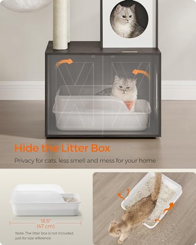 Feandrea Cat Tree with Litter Box Enclosure, 59-Inch Modern Cat Tower, 2-in-1 Condo with Scratching Posts, Washable Removable Cushion, Misty Gray UPCT113G02 - color: Misty Gray