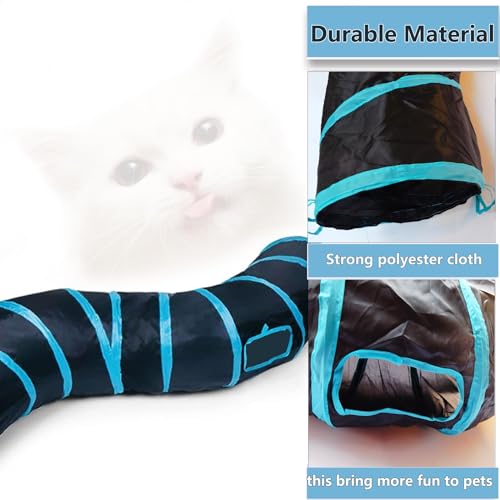 Cat Tunnel Tube Toys，Tunnels for Indoor Cats, S-Shape Blue Collapsible Interactive Toy with Balls for Rabbits, Kittens, Ferrets, Puppy - color: S - 2 Way Black Blue