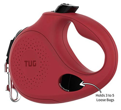 TUG Oval 360° Tangle-Free Retractable Dog Leash with Integrated Waste Bag Dispenser (Medium, Red) - color: Red, size: Medium