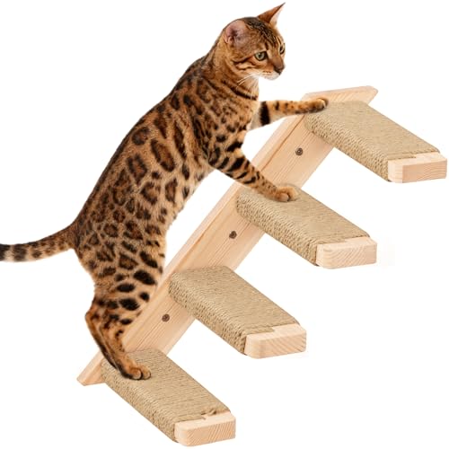 Wall Cat Tree for Climbing, 1PC Four-Step Cats Climber Shelf with Jute Scratcher Rope, Space-Saving Cat Shelf for Scratching & Resting - color: 1 Pack 4 Steps