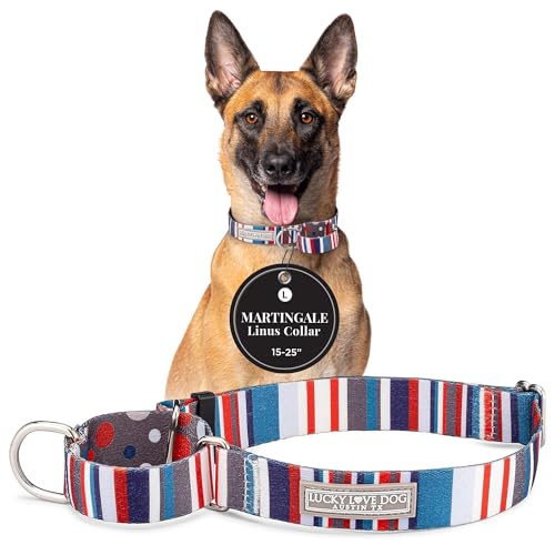 Lucky Love Dog Martingale Dog Collar - Adjustable, No-Slip, Durable, & Soft Webbing Collar for Male and Female Dogs Ideal for Training & Walking - Linus, Large - color: Linus, size: Large Collars (15-25")