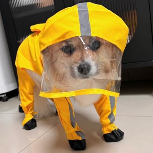 Dog Raincoat with Boots,Waterproof Dog Raincoats with Hood,Raincoat with Reflective Strap, Lightweight Rain Jacket with Leash Hole (Yellow Flower (Detachable Tail), XXL (14-17lb)) - color: Yellow Flower (detachable tail), size: XXL (14-17lb)