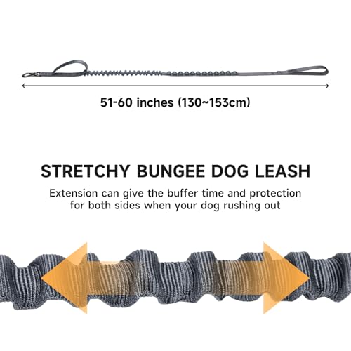 EXCELLENT ELITE SPANKER Tactical Bungee Dog Leash Military Adjustable Dog Leash Quick Release Elastic Leads Rope with 2 Control Handle（Grey - color: Grey