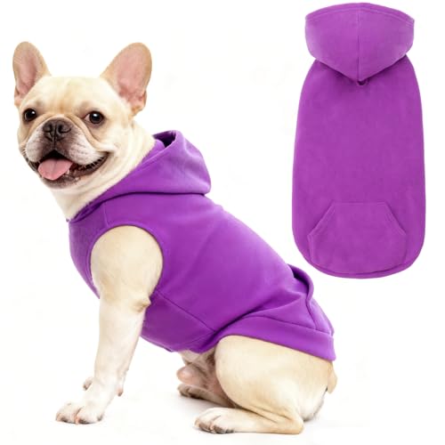 EXPAWLORER Dog Hoodie Fleece Sweater Vest, Hooded Dog Sweatshirt Fall Winter Pet Clothes with Leash Hole, Sleeveless Warm Cozy Puppy Clothing for Cat Small Medium Large Dogs Girl Boy, Purple XS - color: Purple, size: X-Small