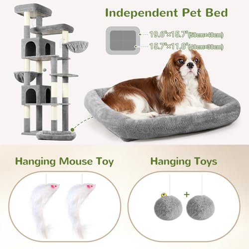 Globlazer Heavy Duty Cat Tree, 81 inch Extra Large Cat Tree for Indoor Cats Large Adult, Sturdy Cat Tower with 8 Scratching Post, 2 Cat Condos, 2 Platform, S81C, Light Grey - color: Light Grey