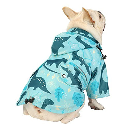 HDE Dog Raincoat Poncho Double Layer Zip Rain Jacket with Removable Hood, Leash Hole for Small to 3XL Dogs and Puppies Dinosaurs - S - color: Dinosaurs, size: Small