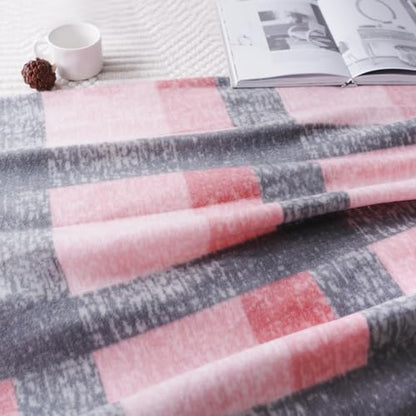 ZYFZCYBL Fleece Throw Blankets for Couch Bulk Lightweight Warm Soft Cozy Blanket 6 Pack Bulk Fleece Blanket Solid for Bed Couch Office Gifts Outdoor 50 x 60 inch Pink and Grey - color: Plaid (Pink and Grey)
