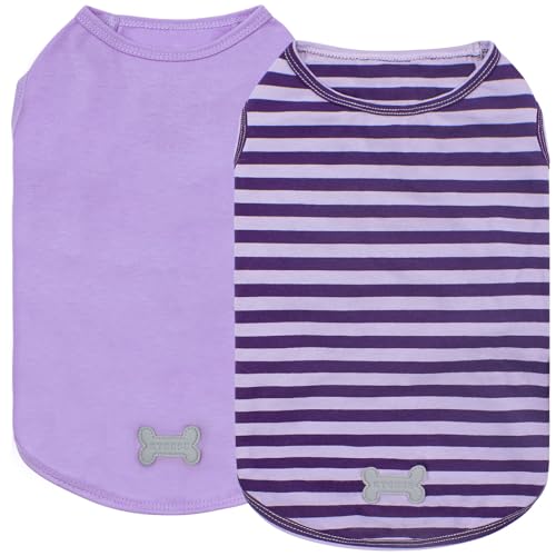 KYEESE 2Pack Dog Shirt, Soft Striped Dogs T Shirts, Lightweight Doggie Tank Top Cat Clothes, Sleeveless Dog Shirt for Small Dogs, Stretchy Pet Vest, Purple, Medium - color: 03# 2Pack (Purple+Purple Striped), size: Medium (7-13lbs)