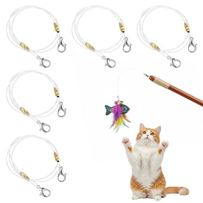 Tucnoeu Replacement Strings for Cat Wand Toy - 5pcs Durable Nylon Strings with Lobster Clasps for All Lures, Cat Stick - 22in Long, Universal Fit