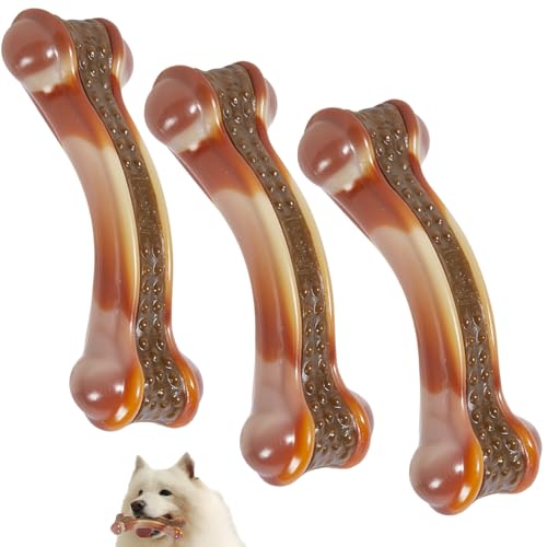 Dog Bones Chew Toys for Aggressive Chewers, 3 Pack Real Chicken Flavor,Indestructible Dog Teething Chew Toys for Large/Medium/Small Breed,Tough Toy with Durable Nylon - size: Chicken Flavor 3 PCS, style: Contemporary