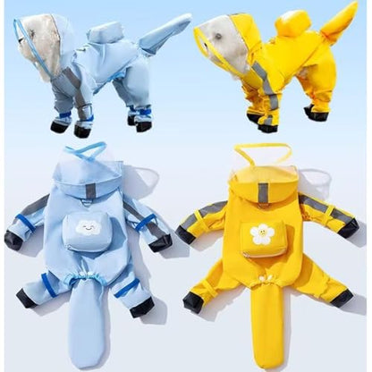 Dog Raincoat with Boots,Waterproof Dog Raincoats with Hood,Raincoat with Reflective Strap, Lightweight Rain Jacket with Leash Hole (Yellow Flower (Detachable Tail), L (8-11lb)) - color: Yellow Flower (detachable tail), size: L (8-11lb)