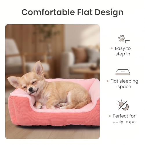 Tiny Dog Bed 18 Inch for Extra Small Dogs, Soft Rectangle Puppy Bed with Plush Surface, Washable Small Pet Bed,Pink - color: Pink, size: 18"x14"x4"