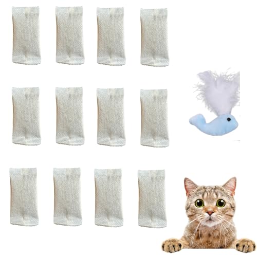 CECE PAW 12 Pack Natural Catnip Pouches for Cat Toys, Non-Woven Fabric Cat nip Refills, Gift Packaging with Catnip Tea Bags and Feather Whale Toy - color: Catnip Tea Bags, size: Cat