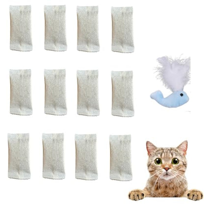 CECE PAW 12 Pack Natural Catnip Pouches for Cat Toys, Non-Woven Fabric Cat nip Refills, Gift Packaging with Catnip Tea Bags and Feather Whale Toy - color: Catnip Tea Bags, size: Cat