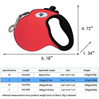 13 ft Retractable Dog Leash for Large Dogs up to 26 lbs,Tangle-Free Nylon Tape,Red S - color: red, size: Small