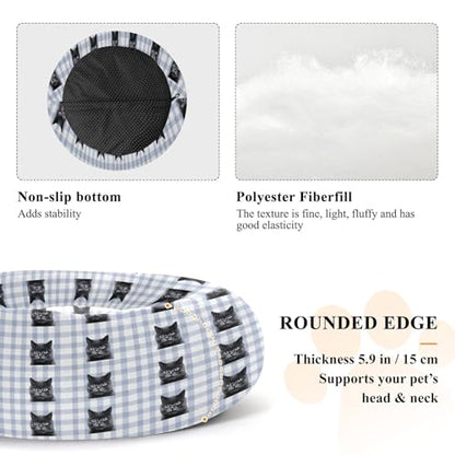 Pet Bed Cat Plaid Purple Cat Snuggler Soft Winter Cushion, Cozy Round Bolster Nest for Indoor Kittens & Small Pets 15" - size: X-Small