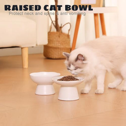 6.1" Wide 1.57" Deep Elevated Cat Water Bowls, Ceramic Raised Food Plate,Cat Feeder,Anti Vomiting Whisker Fatigue,White - color: White-Deep