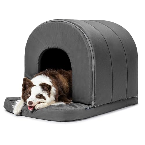 PELZIN Orthopedic Dog Bed House - Outdoor Waterproof Dog Tent with Washable Removable Cover - Durable Indoor Pet Cave Bed for Large Breeds & Fits 36-Inch Crate - 35"x22", Charcoal - color: Charcoal, size: 35"L x 22"W x 23"Th