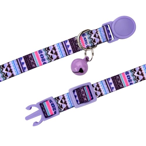 Cat Collar Breakaway with Bells, 3 Pack Girl Boy Pet Cat Collar with Bohemia Floral Tribal Geometric Patterns, Adjustable 7.5-12 Inch, with Safety Buckle for Kitten Cat(Set B) - color: Set B