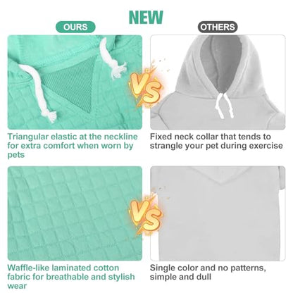 BEAUTYZOO Small Dog Hoodie Sweater with Pockets, Dog Clothes for Small Medium Dogs Boy Girl, Waffle-Like Laminated Cotton Pet Coats with Hat and Leash Hole, Mint Green S - color: Mint Green, size: S (Back: 12",Chest: 16", Neck: 10")