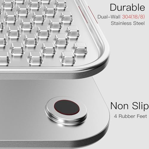 Double Wall Stainless Steel Lick Mat for Dogs & Cats - Chew Proof & Whisker Friendly, Non-Slip Base, for Calm Feeding & Anxiety Relief - Dishwasher Safe Slow Feeder Pad [1Pack] - size: L