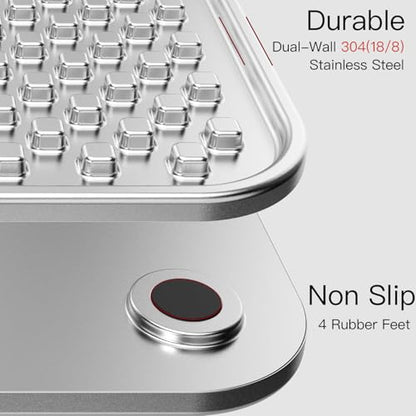 Double Wall Stainless Steel Lick Mat for Dogs & Cats - Chew Proof & Whisker Friendly, Non-Slip Base, for Calm Feeding & Anxiety Relief - Dishwasher Safe Slow Feeder Pad [1Pack] - size: L